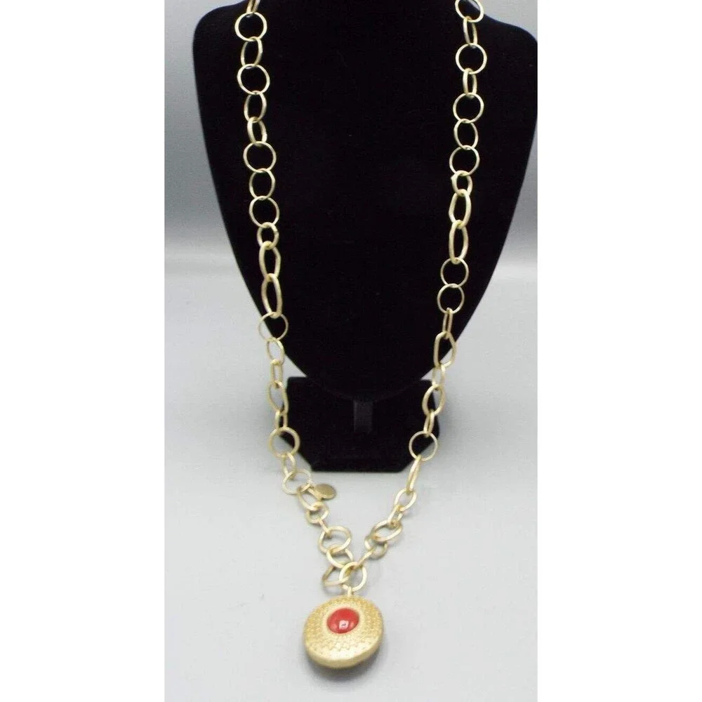 Chico's Nyssa Reversible Faux Carnelian White Jade Carbochan Chain 35